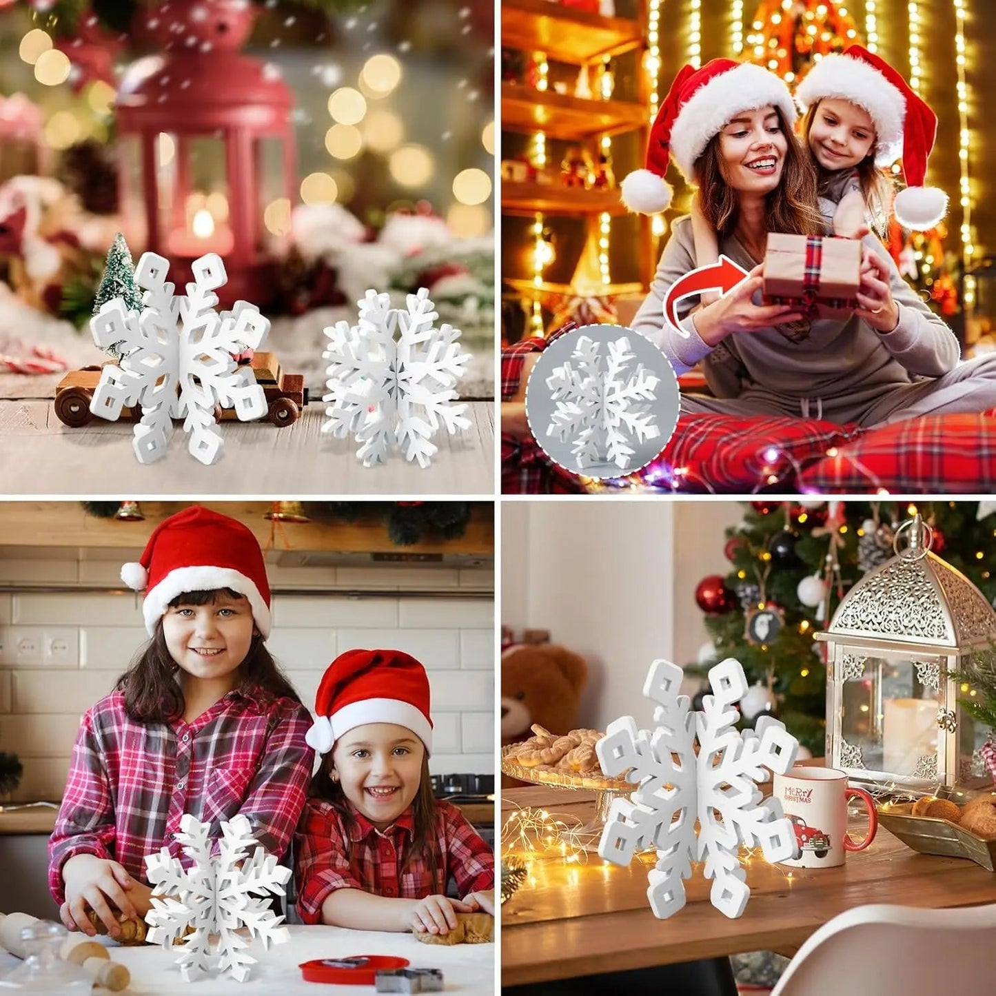 Wooden Christmas Table Ornaments | 6-Piece Snowflake Decor Set 2
