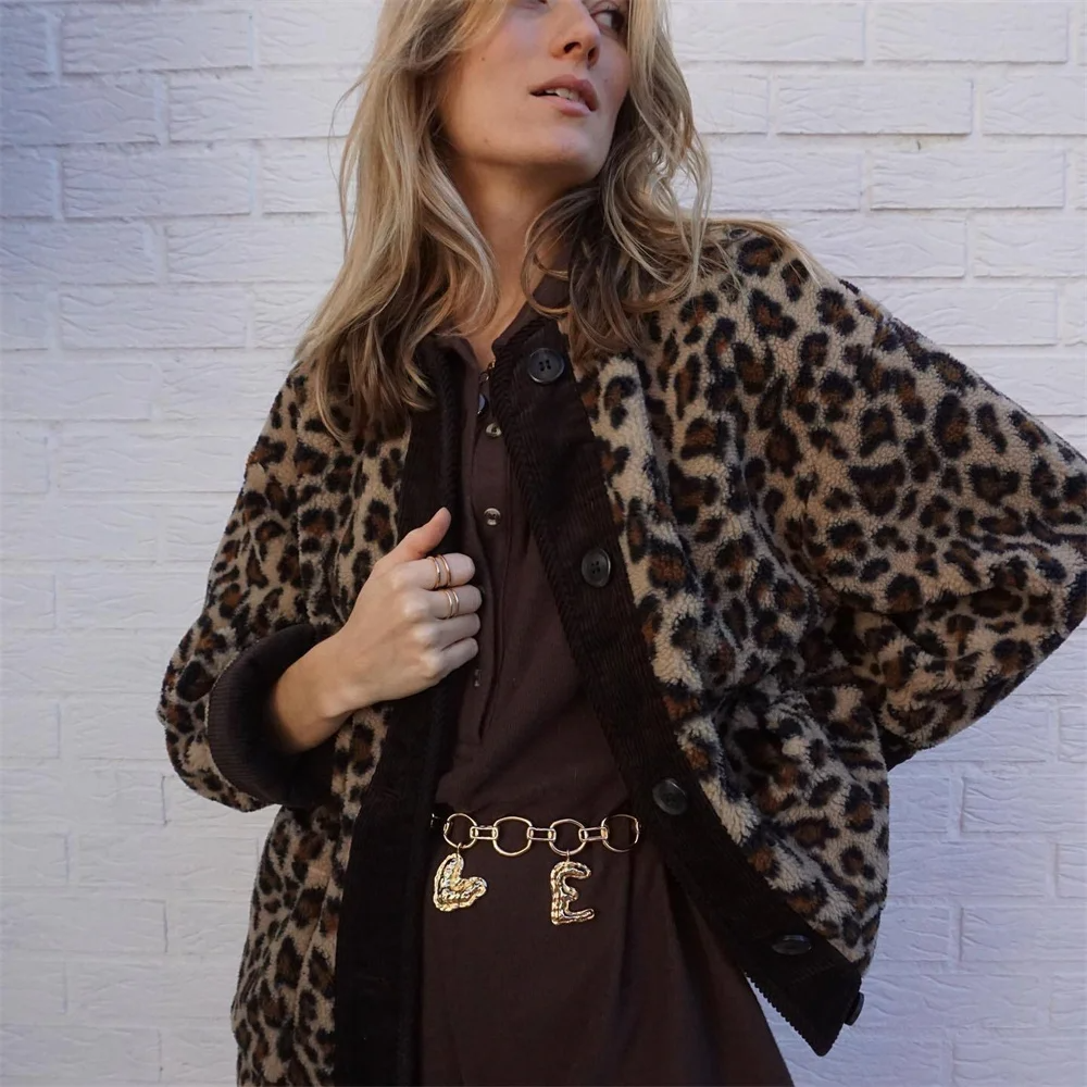 Wool Coat Women | Trendy Leopard Print O-Neck Jacket for Style 3