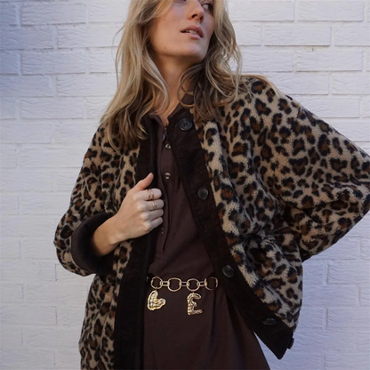 Wool Coat Women | Trendy Leopard Print O-Neck Jacket for Style 3