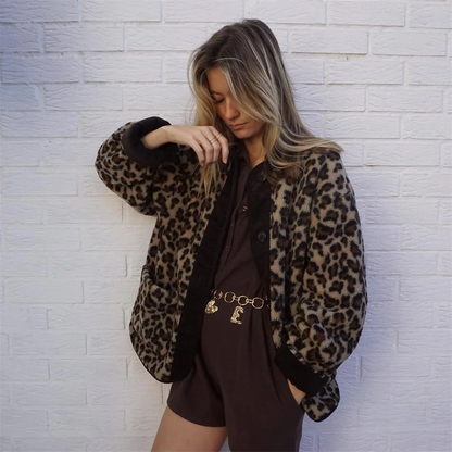 Wool Coat Women | Trendy Leopard Print O-Neck Jacket for Style 4