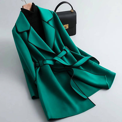 Wool Coat | Elegant A-Line Design with Belted Waist and Contrast Piping 2