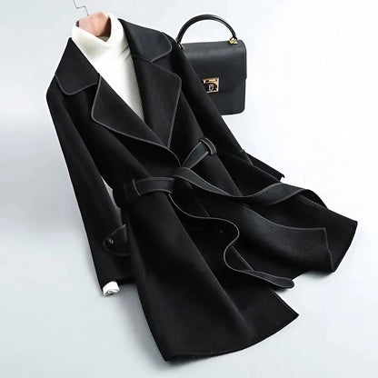 Wool Coat | Elegant A-Line Design with Belted Waist and Contrast Piping 3