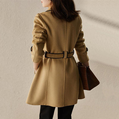 Wool Coat | Elegant A-Line Design with Belted Waist and Contrast Piping 7