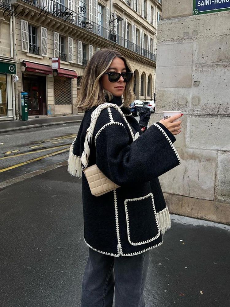 Woolen Jacket | Oversized Coat with Scarf Tassel Detailing for Chic Style 1