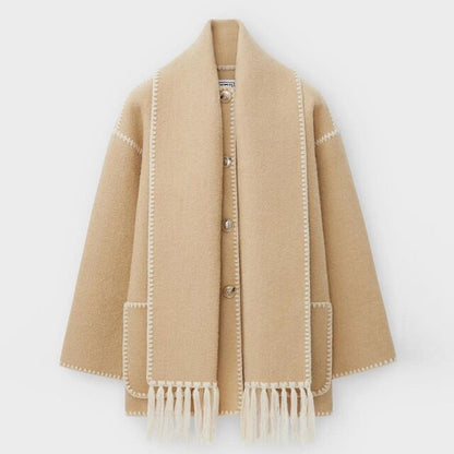 Woolen Jacket | Oversized Coat with Scarf Tassel Detailing for Chic Style 10