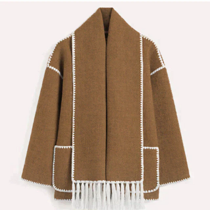 Woolen Jacket | Oversized Coat with Scarf Tassel Detailing for Chic Style 11
