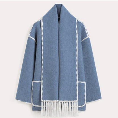 Woolen Jacket | Oversized Coat with Scarf Tassel Detailing for Chic Style 12