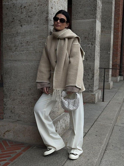 Woolen Jacket | Oversized Coat with Scarf Tassel Detailing for Chic Style 3