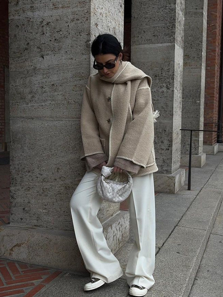 Woolen Jacket | Oversized Coat with Scarf Tassel Detailing for Chic Style 5