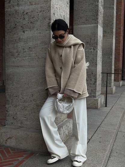 Woolen Jacket | Oversized Coat with Scarf Tassel Detailing for Chic Style 5