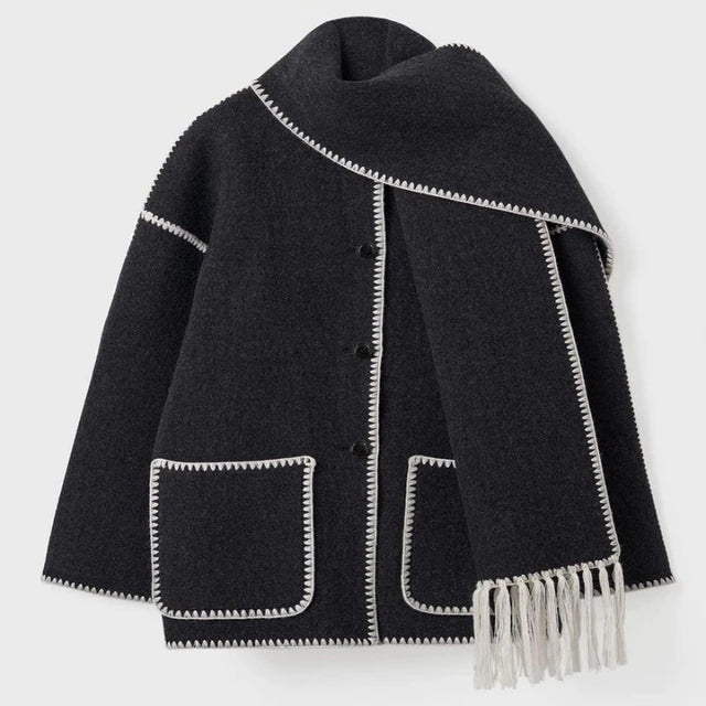 Woolen Jacket | Oversized Coat with Scarf Tassel Detailing for Chic Style 6