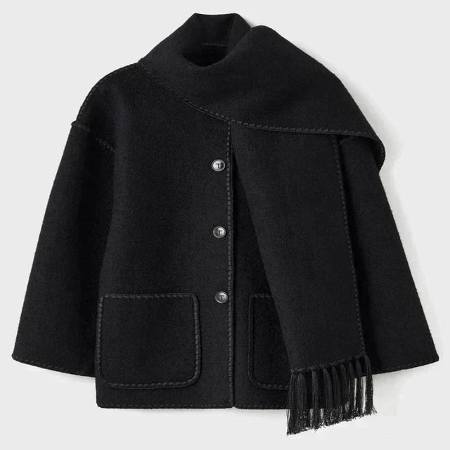 Woolen Jacket | Oversized Coat with Scarf Tassel Detailing for Chic Style 7
