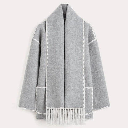 Woolen Jacket | Oversized Coat with Scarf Tassel Detailing for Chic Style 8