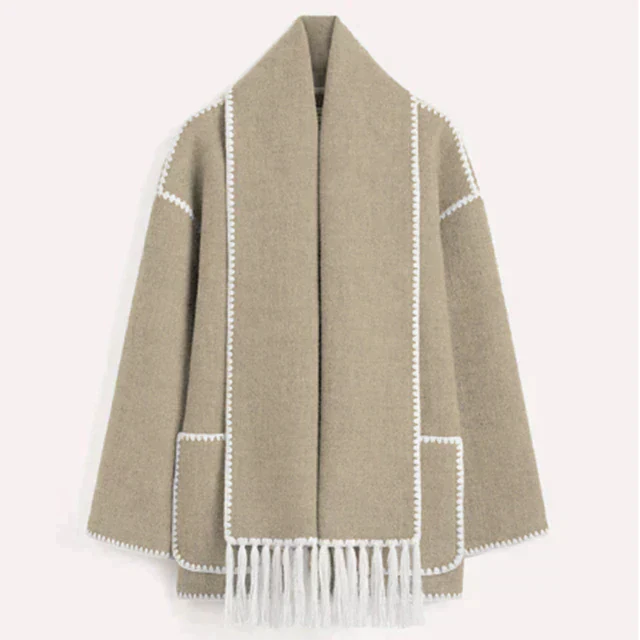 Woolen Jacket | Oversized Coat with Scarf Tassel Detailing for Chic Style 9