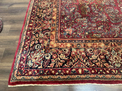 Persian Sarouk Rug 10x18, Palace Size Antique Persian Carpet, Wool, Red, Floral, Handmade Traditional Persian Rug, Extra Large Rug