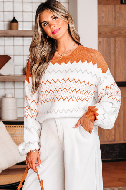 Daphne Zickzack Gestrickter Pullover Sweater