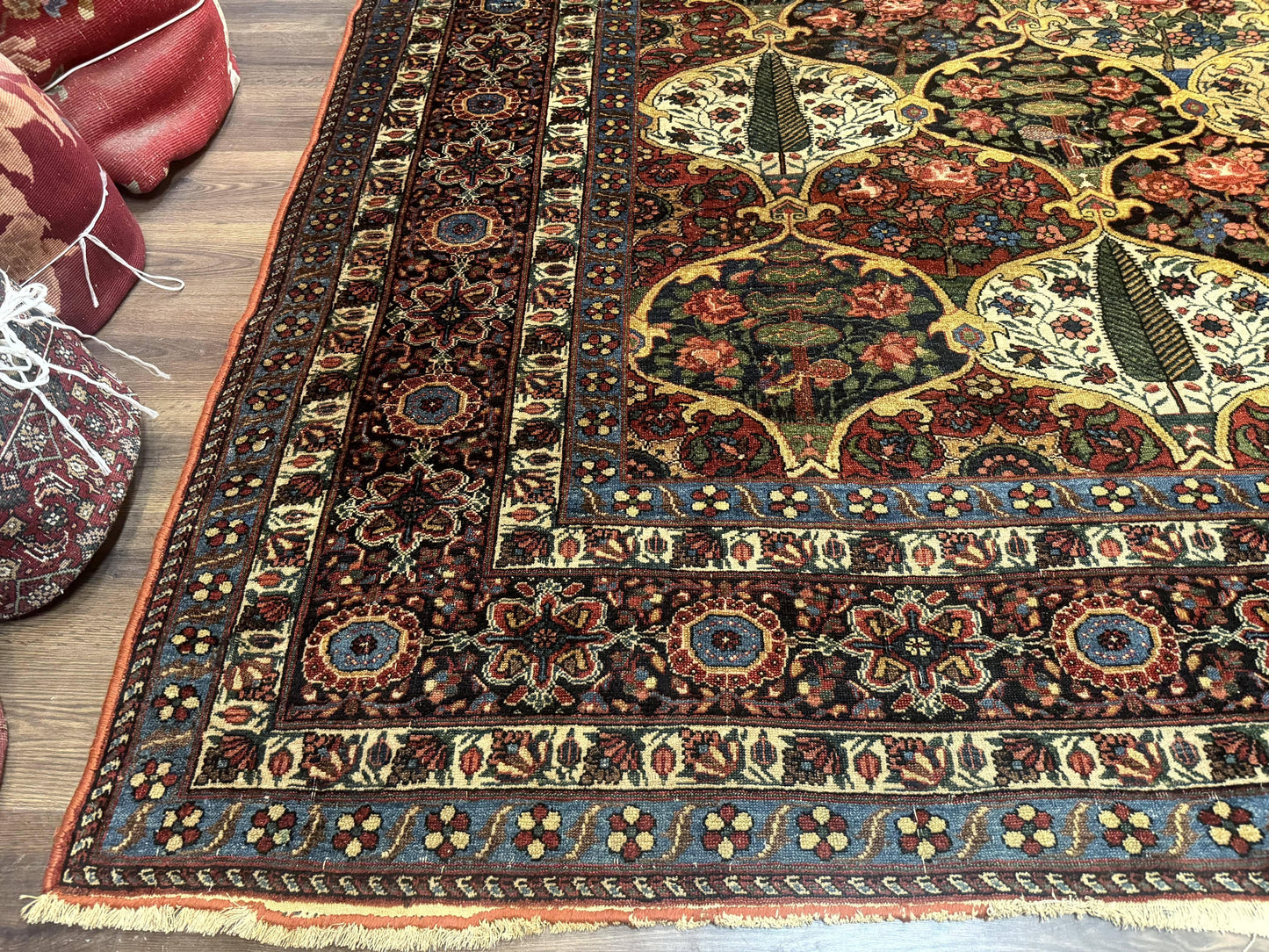 Antique Persian Bakhtiari Rug 12x19, Palace Size Wool Handmade Persian Carpet, Oversized Rug, Panel Design, Peacocks, Multicolor, Rare