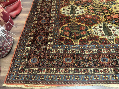 Antique Persian Bakhtiari Rug 12x19, Palace Size Wool Handmade Persian Carpet, Oversized Rug, Panel Design, Peacocks, Multicolor, Rare