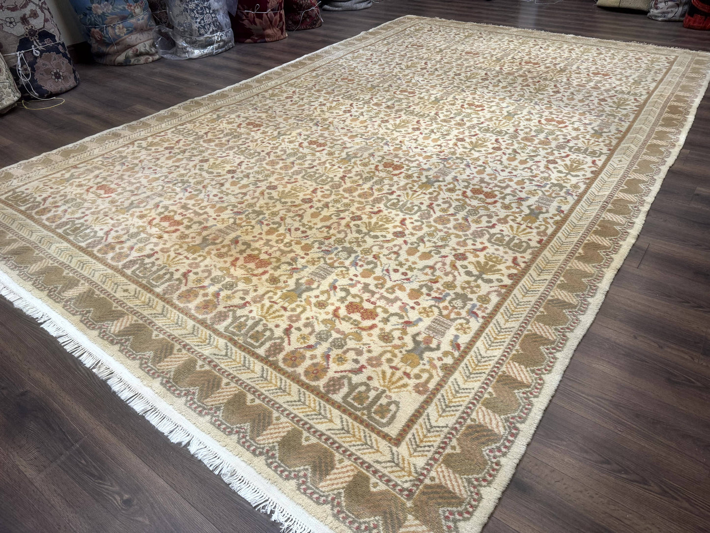 Large Spanish Portuguese Rug 9x15, Beige, Vintage, Allover Pattern, Wool