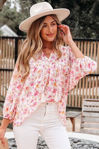 Sienna Blumen Quasten Bindetunika Bluse