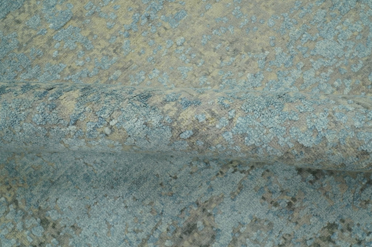 Abstract Design Blue, Beige And Gray 8x10 Hand Knotted Wool and Bamboo Silk Rug