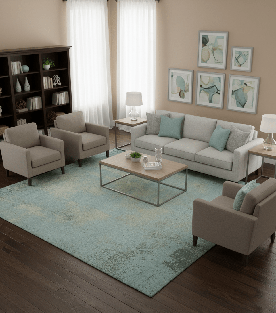 Abstract Design Blue, Beige And Gray 8x10 Hand Knotted Wool and Bamboo Silk Rug