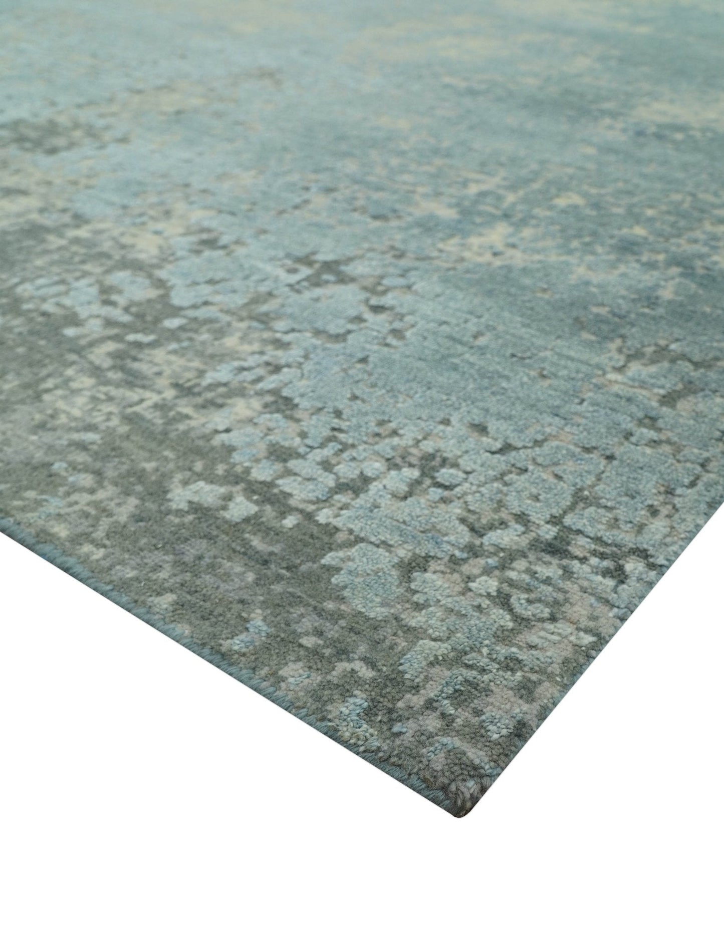 Abstract Design Blue, Beige And Gray 8x10 Hand Knotted Wool and Bamboo Silk Rug