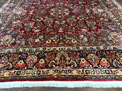 Persian Sarouk Rug 10x10, Square Persian Carpet, Red, Floral, Antique