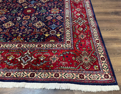 Large Persian Tabriz Rug 10x16, Navy Blue and Red, Allover Pattern, Vintage Hand Knotted Wool Carpet