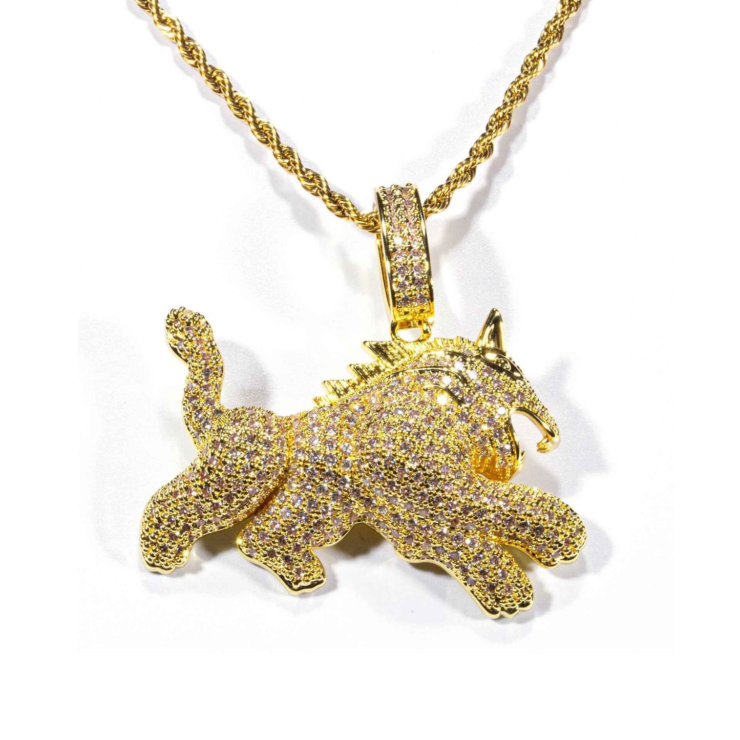 Naszyjnik z zawieszką Hip Hop Leopard z pełnym cyrkoniem dla mężczyzn - stylowa biżuteria dla trendsetterów
