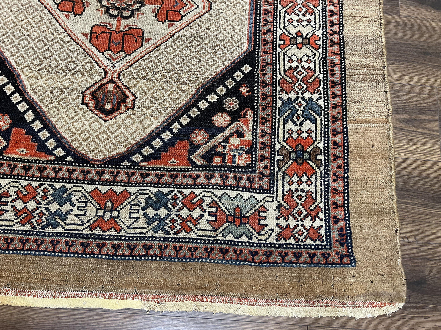 Rare Persian Sarab Tribal Runner Rug 4 x 10, Antique, Geometric Medallions, Camel Hair Runner