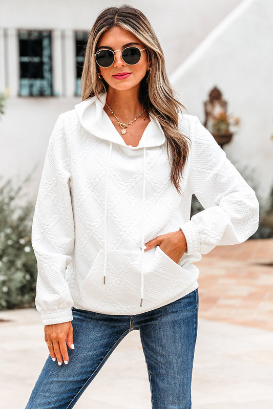 Bluza z kapturem Magnolia z fakturą kratki kablowej i kieszenią kangurka