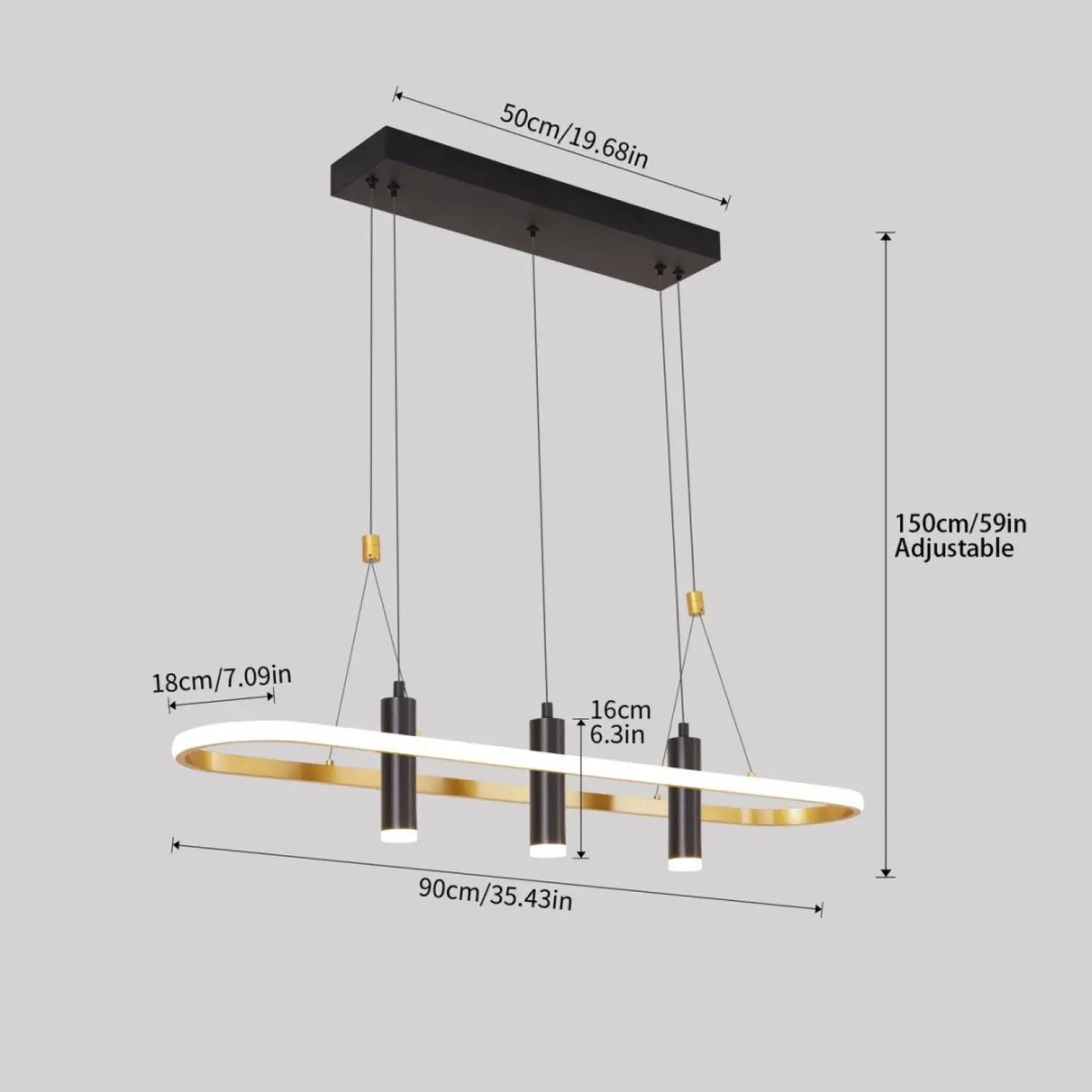 Aluminium köksö hängande lampor med 4 LED-lampor