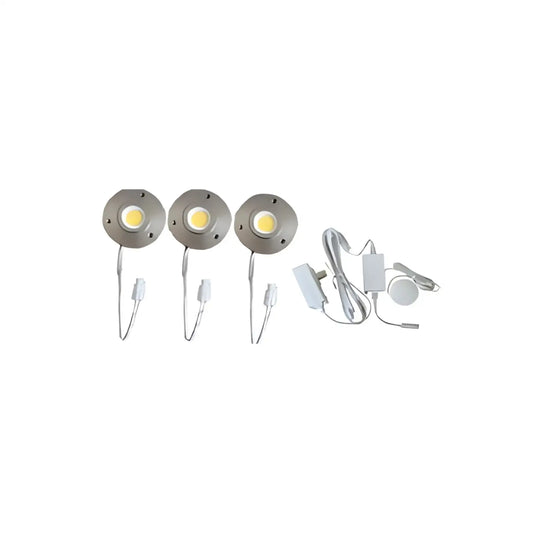 Aluminium Underskåps Pucklampor 3-Pack, 9.9W 12V 3000K med Dimmer & Plug Driver