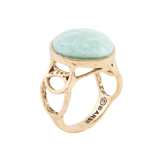 Anello a cerchio danzante in amazonite blu e bronzo dorato