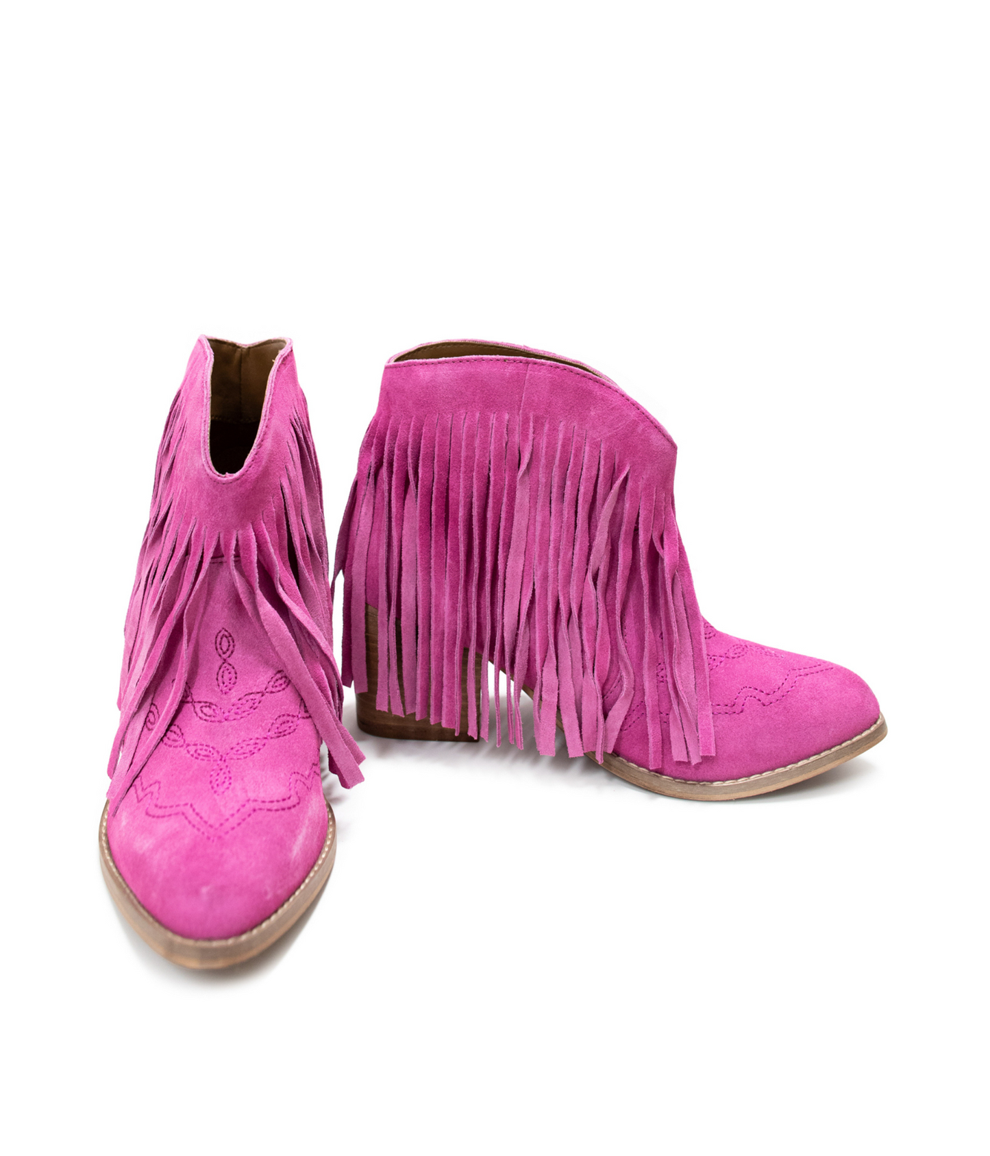 Botki Amos Fringe na kostkę zamszowe w kolorze magenta