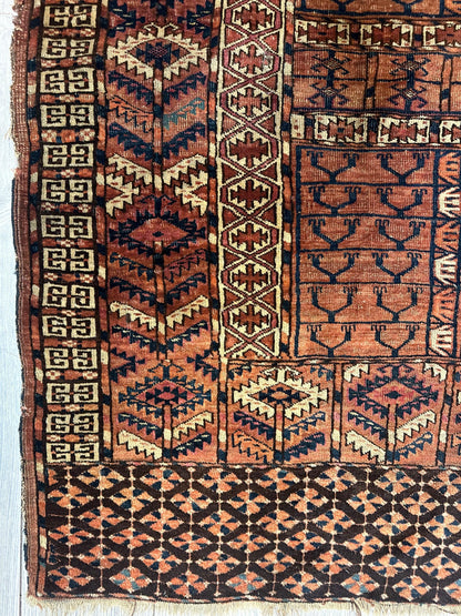 Antique 1880s Turkoman Tekke Ensi Tent Door Covering Rug 4’ x4’8”