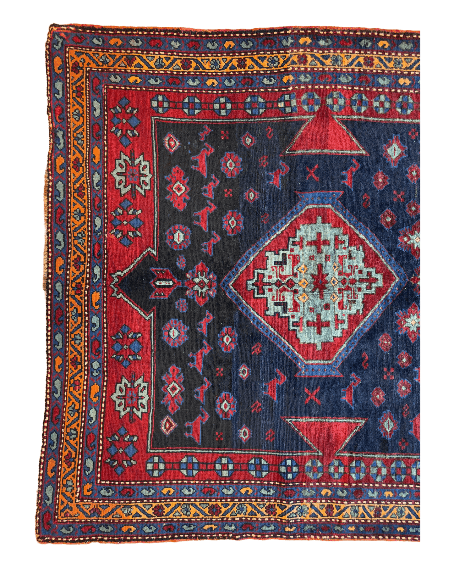 Antyczny ręcznie tkany dywan plemienny Kazak z XIX wieku 5’ x 8’