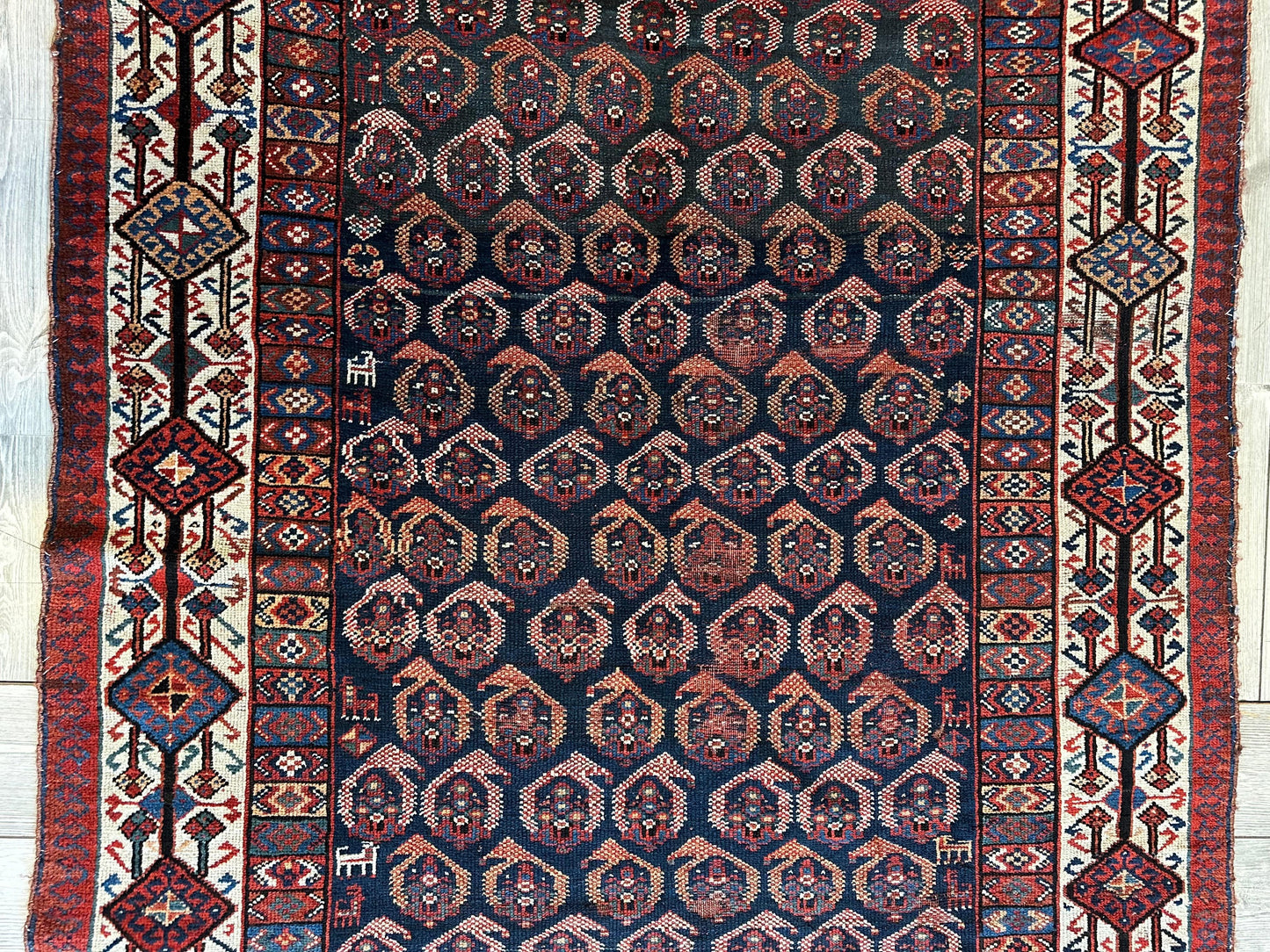 Antyczny dywan kurdyjski Afshar z wzorem paisley 4’5” x 8’11”