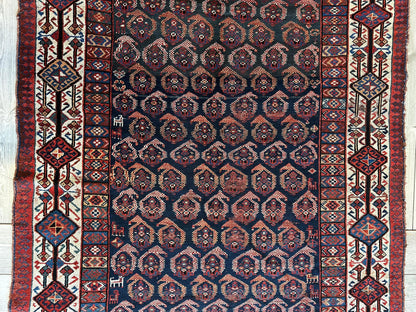 Antyczny dywan kurdyjski Afshar z wzorem paisley 4’5” x 8’11”