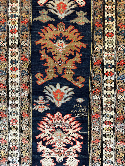 Antique Caucasian Karabakh Signed & Dated Wool on Wool Runner Rug 3 X 7