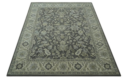 Antique Design 8x10 Charcoal and Beige Traditional Floral Hand Tufted rug