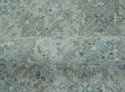 Antique Distress finish Silver, Teal and Brown Hand Knotted Traditional 8x10 wool Rug