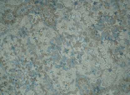 Antique Distress finish Silver, Teal and Brown Hand Knotted Traditional 8x10 wool Rug