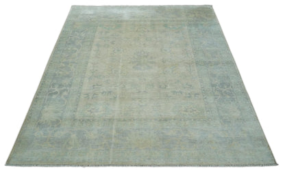 Antique Finish Silver, Gray and Charcoal Hand Knotted Oriental Oushak 8x10 wool Area Rug