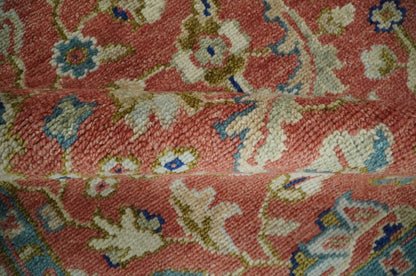 Antique Floral Style Rust, Teal, Ivory and Olive Hand Knotted Oriental Oushak 8x10 Wool Area Rug