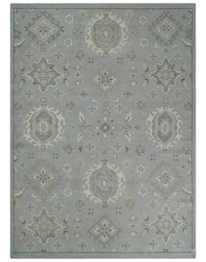 Antiek gedempt zilveren vloerkleed 8x11 handgeknoopt Turks zilver, beige en bruin traditioneel antiek Perzisch laagpolig vloerkleed