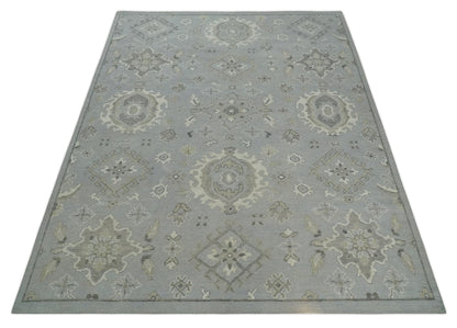 Antique Muted Silver Rug 8x11 Hand Knotted Turkish Silver, Beige and Brown Traditional Antique Persian Low Pile Area Rug