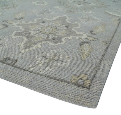 Antique Muted Silver Rug 8x11 Hand Knotted Turkish Silver, Beige and Brown Traditional Antique Persian Low Pile Area Rug