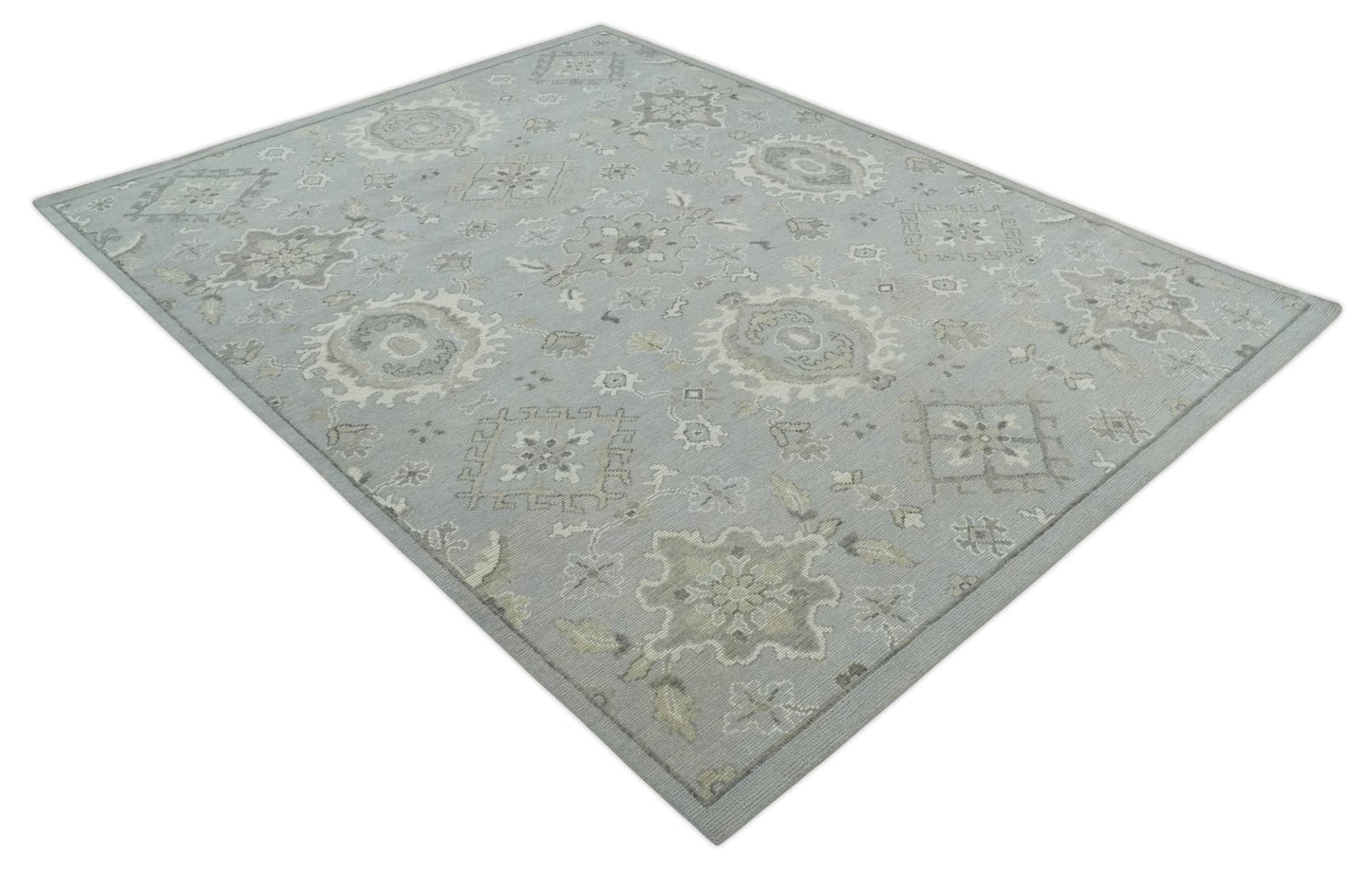 Antique Muted Silver Rug 8x11 Hand Knotted Turkish Silver, Beige and Brown Traditional Antique Persian Low Pile Area Rug